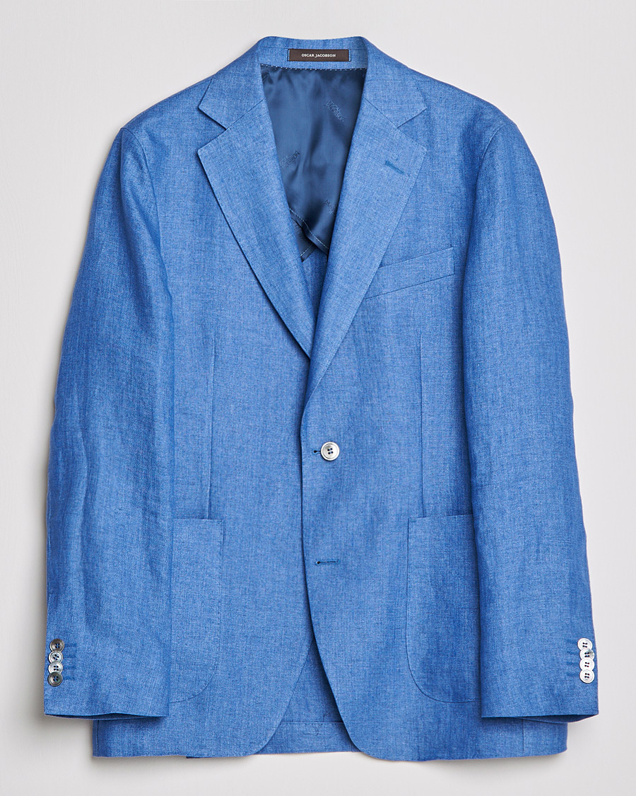 Homme | Blazers | Oscar Jacobson | Ferry Soft Patch Pocket Linen Blazer Light Blue