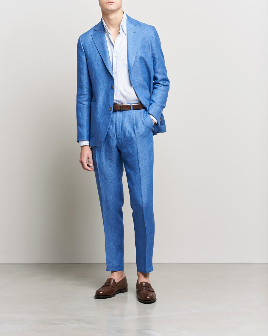 Homme | Blazers | Oscar Jacobson | Ferry Soft Patch Pocket Linen Blazer Light Blue