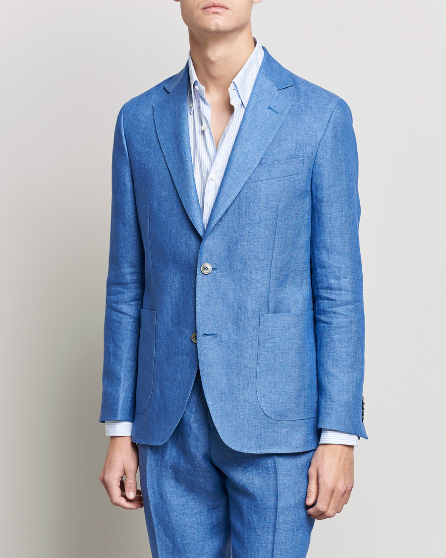 Homme | Blazers | Oscar Jacobson | Ferry Soft Patch Pocket Linen Blazer Light Blue