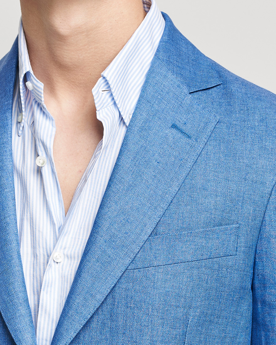 Homme | Blazers | Oscar Jacobson | Ferry Soft Patch Pocket Linen Blazer Light Blue