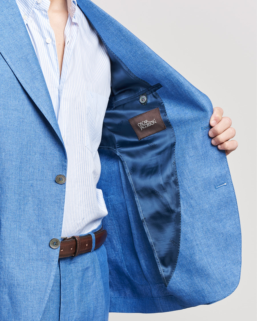 Homme | Blazers | Oscar Jacobson | Ferry Soft Patch Pocket Linen Blazer Light Blue