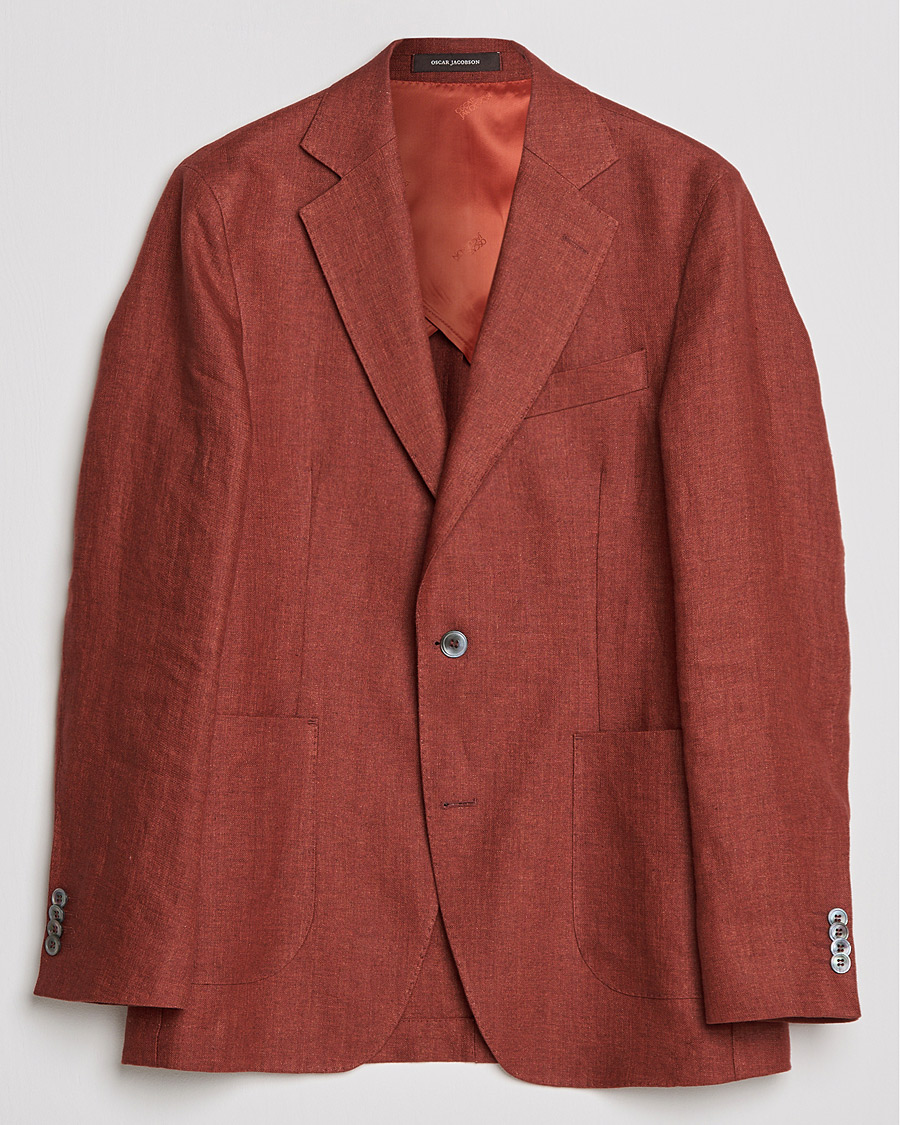 Homme | Blazers | Oscar Jacobson | Ferry Soft Patch Pocket Linen Blazer Rust
