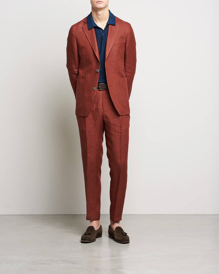 Homme | Blazers | Oscar Jacobson | Ferry Soft Patch Pocket Linen Blazer Rust