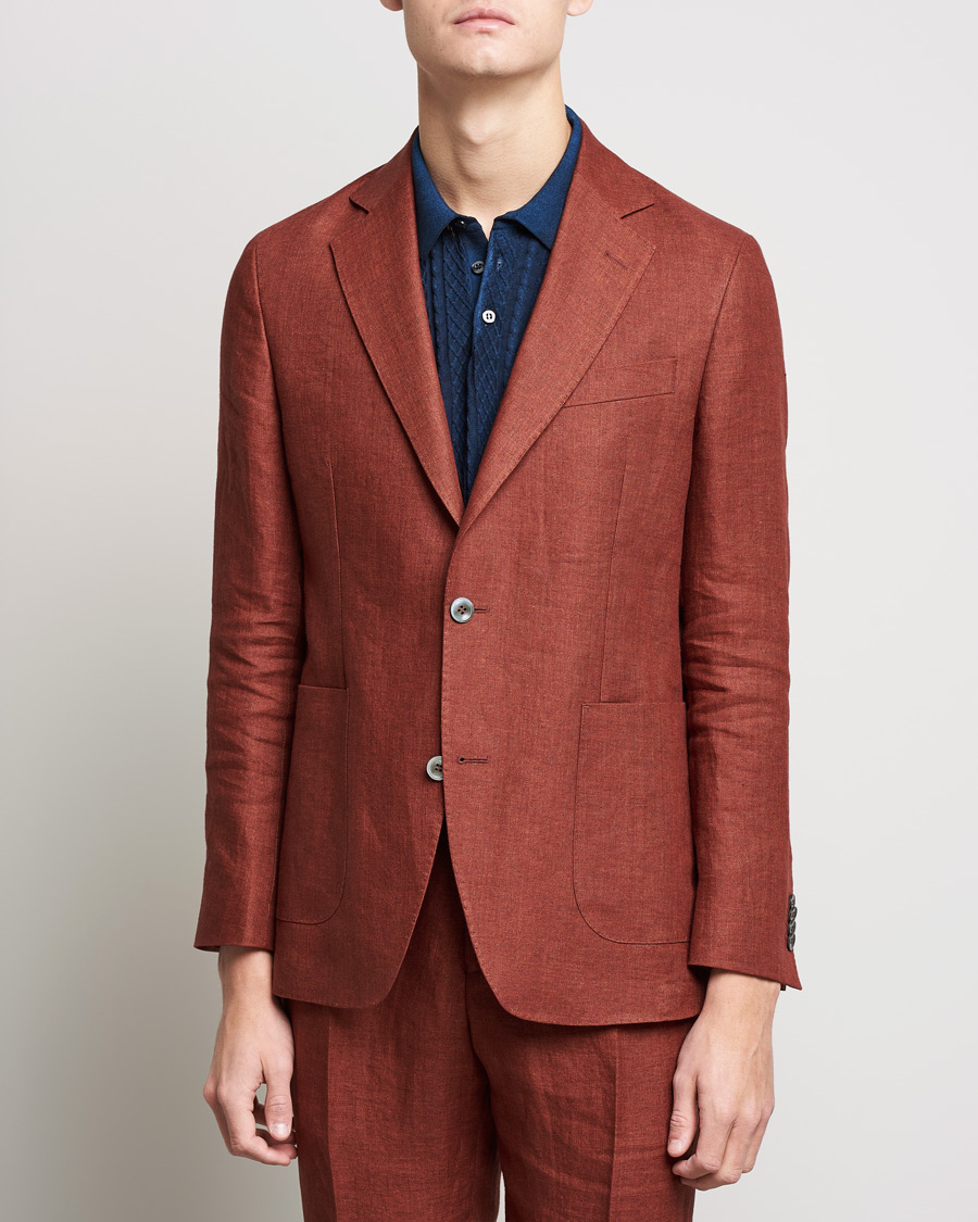 Homme | Blazers | Oscar Jacobson | Ferry Soft Patch Pocket Linen Blazer Rust