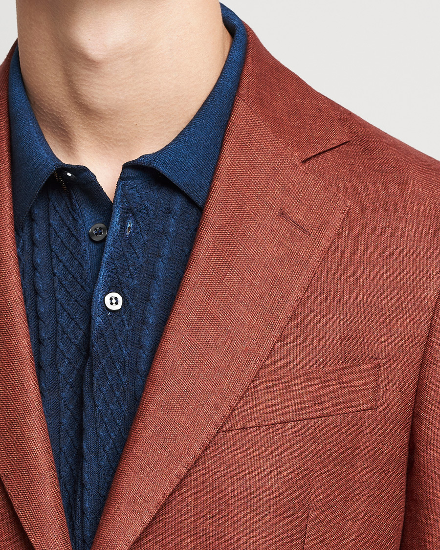 Homme | Blazers | Oscar Jacobson | Ferry Soft Patch Pocket Linen Blazer Rust