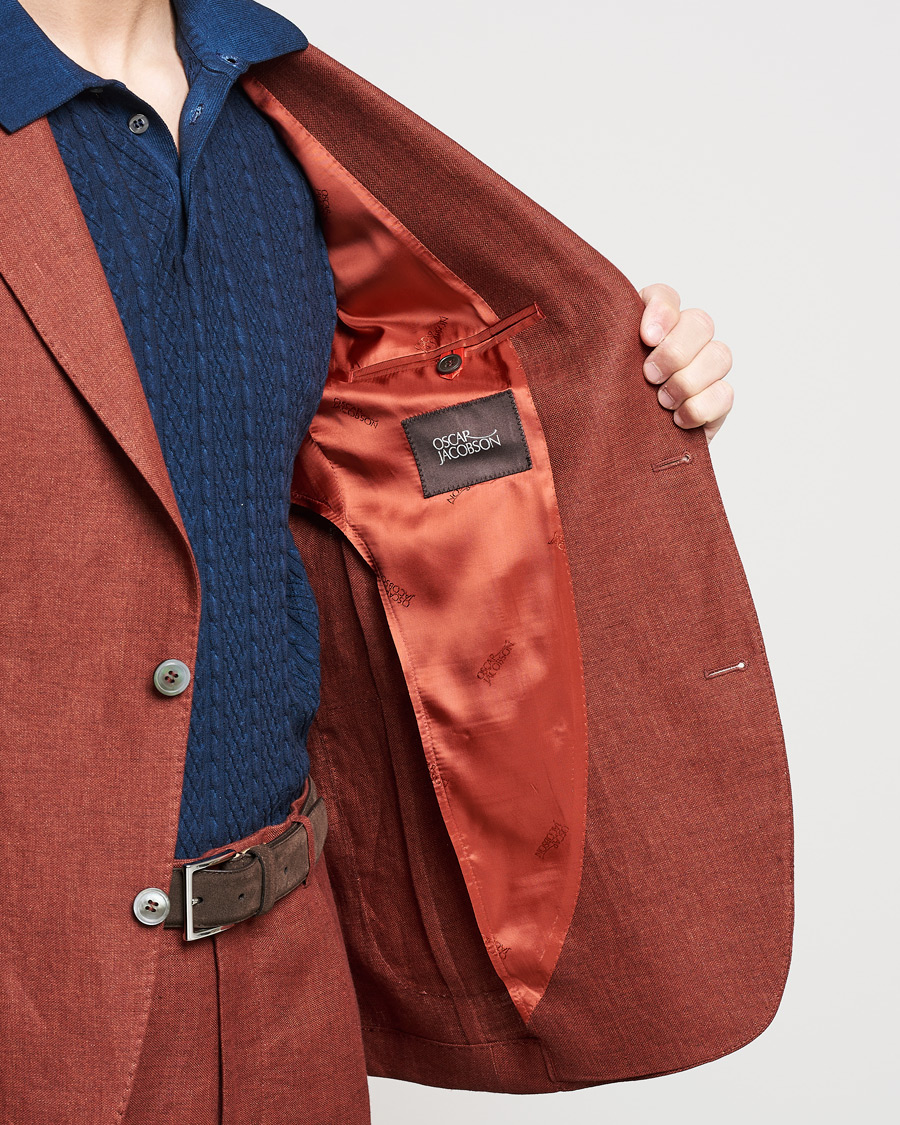 Homme | Blazers | Oscar Jacobson | Ferry Soft Patch Pocket Linen Blazer Rust