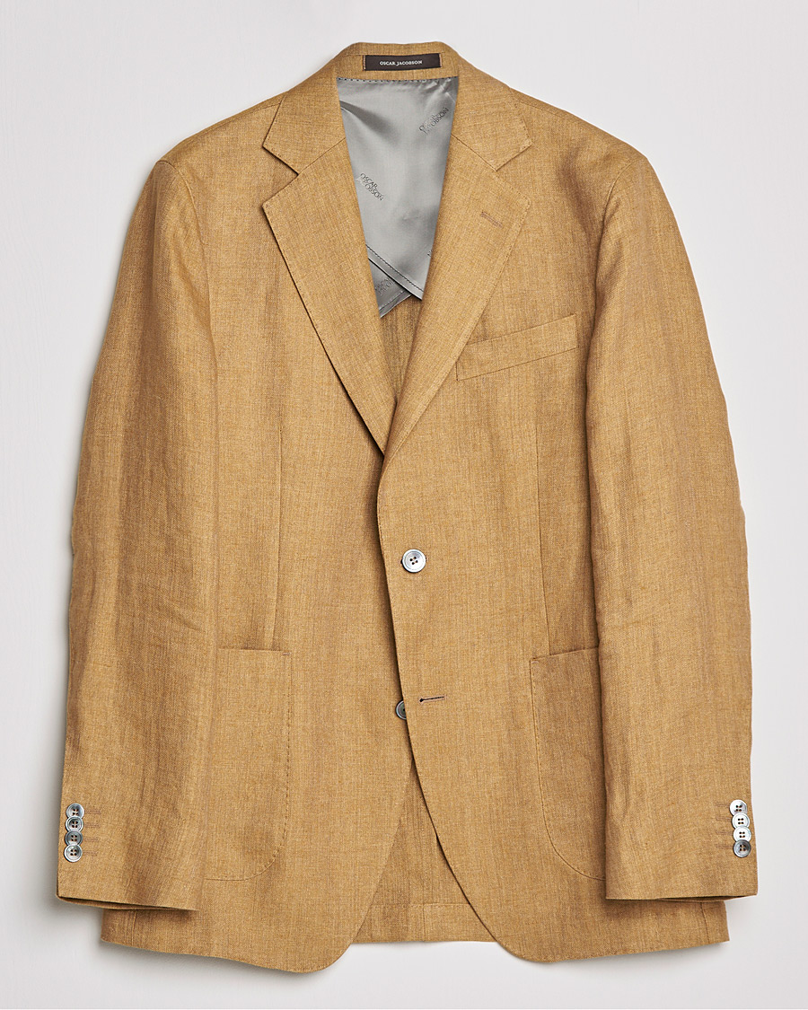 Homme | Blazers | Oscar Jacobson | Ferry Soft Patch Pocket Linen Blazer Dusky Yellow