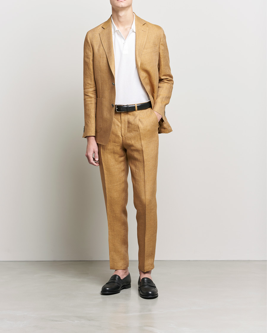 Homme | Blazers | Oscar Jacobson | Ferry Soft Patch Pocket Linen Blazer Dusky Yellow