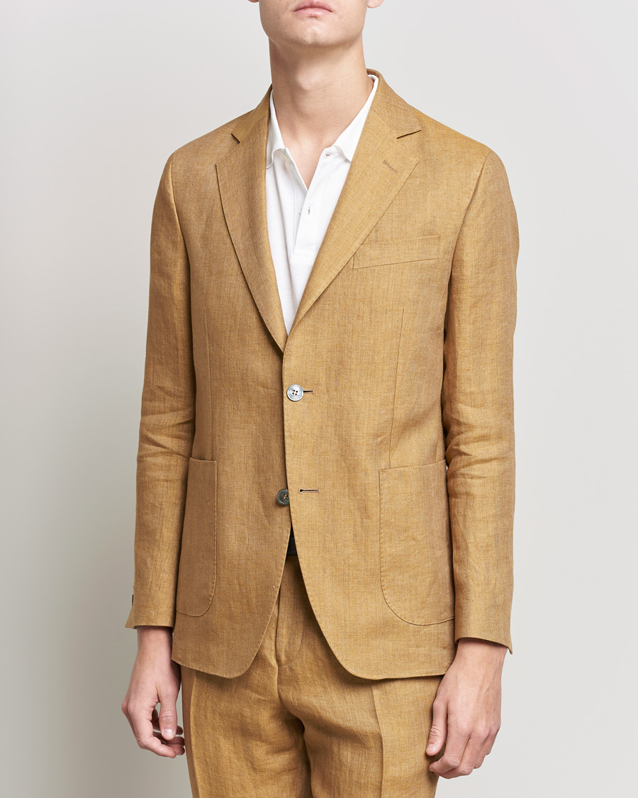 Homme | Blazers | Oscar Jacobson | Ferry Soft Patch Pocket Linen Blazer Dusky Yellow