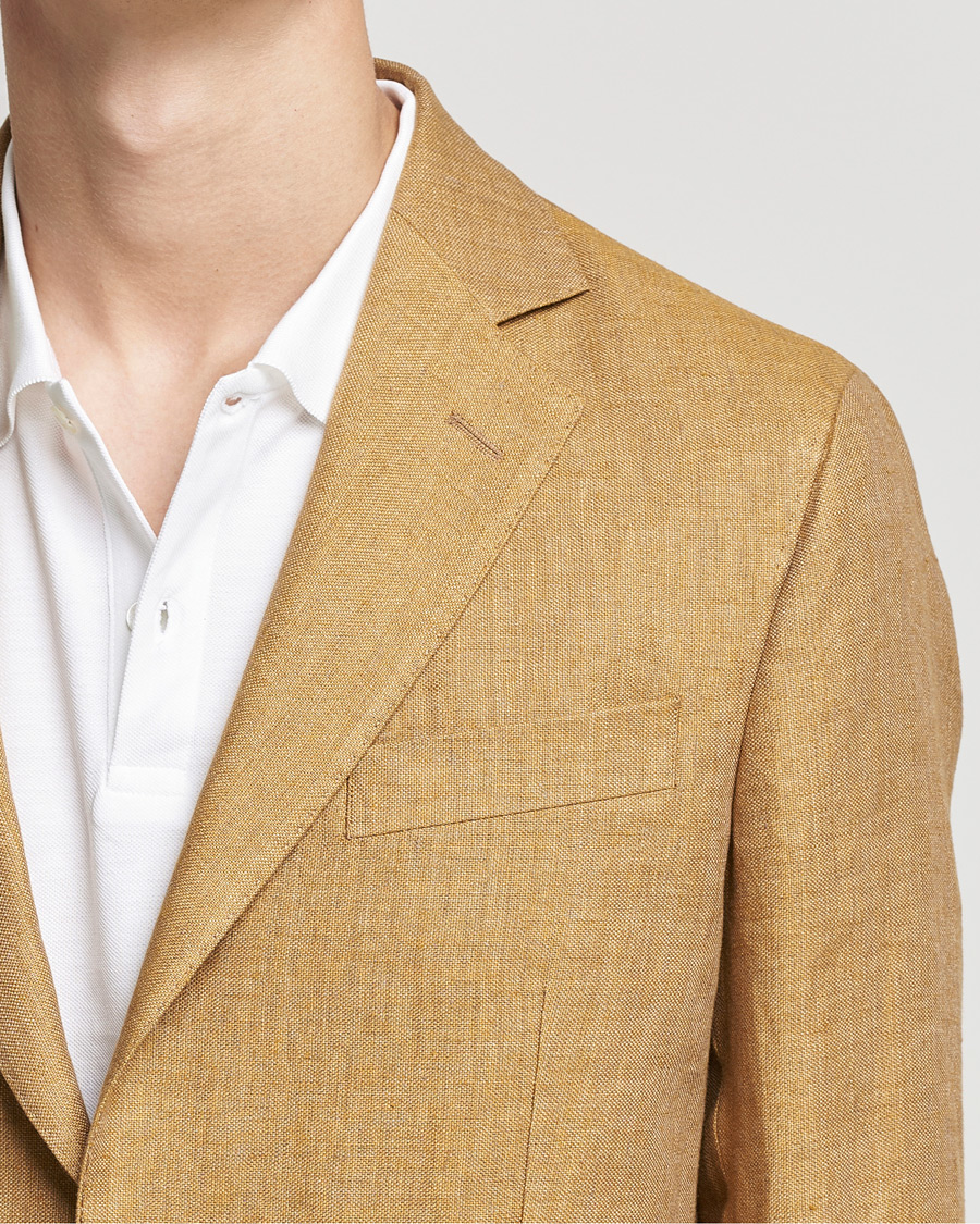 Homme | Blazers | Oscar Jacobson | Ferry Soft Patch Pocket Linen Blazer Dusky Yellow