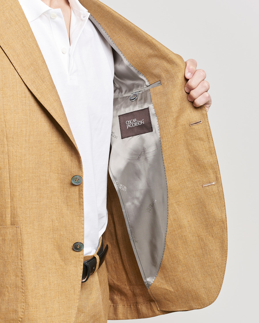 Homme | Blazers | Oscar Jacobson | Ferry Soft Patch Pocket Linen Blazer Dusky Yellow