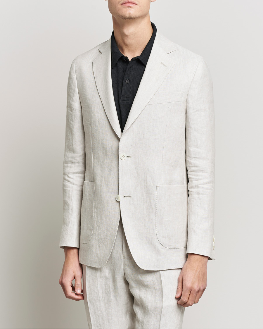 Homme | Blazers | Oscar Jacobson | Ferry Soft Patch Pocket Linen Blazer Creme