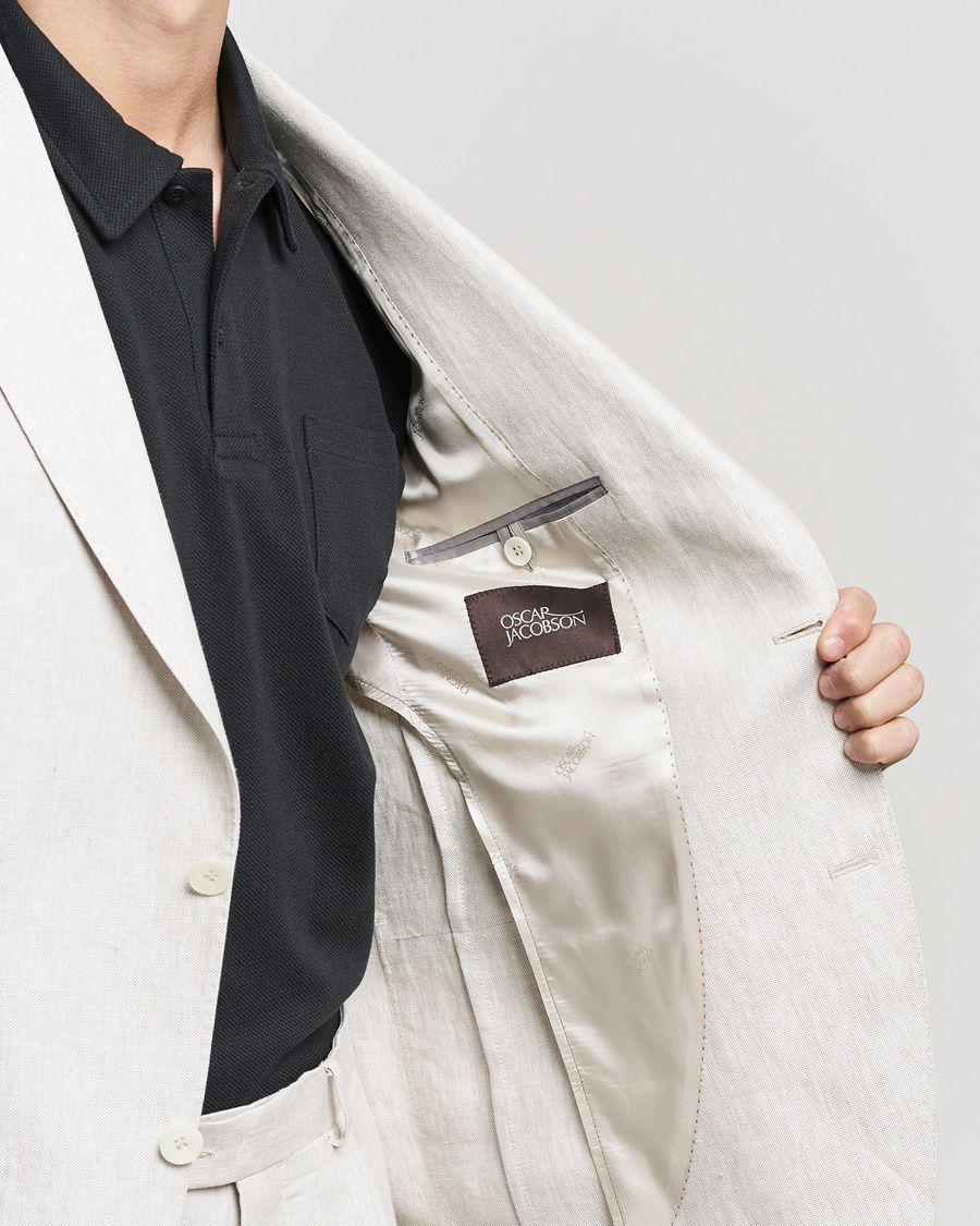 Homme | Blazers | Oscar Jacobson | Ferry Soft Patch Pocket Linen Blazer Creme