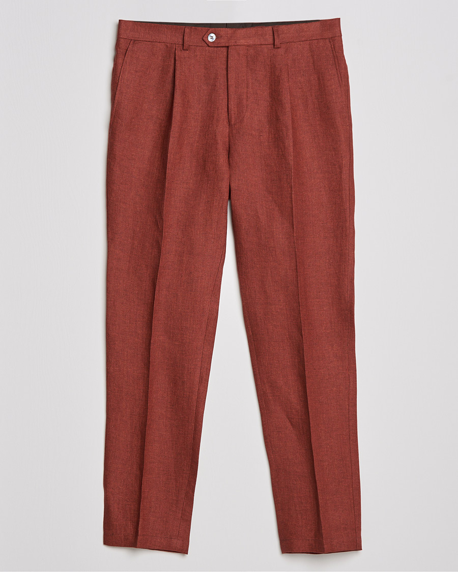 Homme | Pantalons | Oscar Jacobson | Delon Linen Trousers Rust