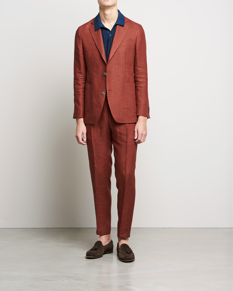 Homme | Pantalons | Oscar Jacobson | Delon Linen Trousers Rust