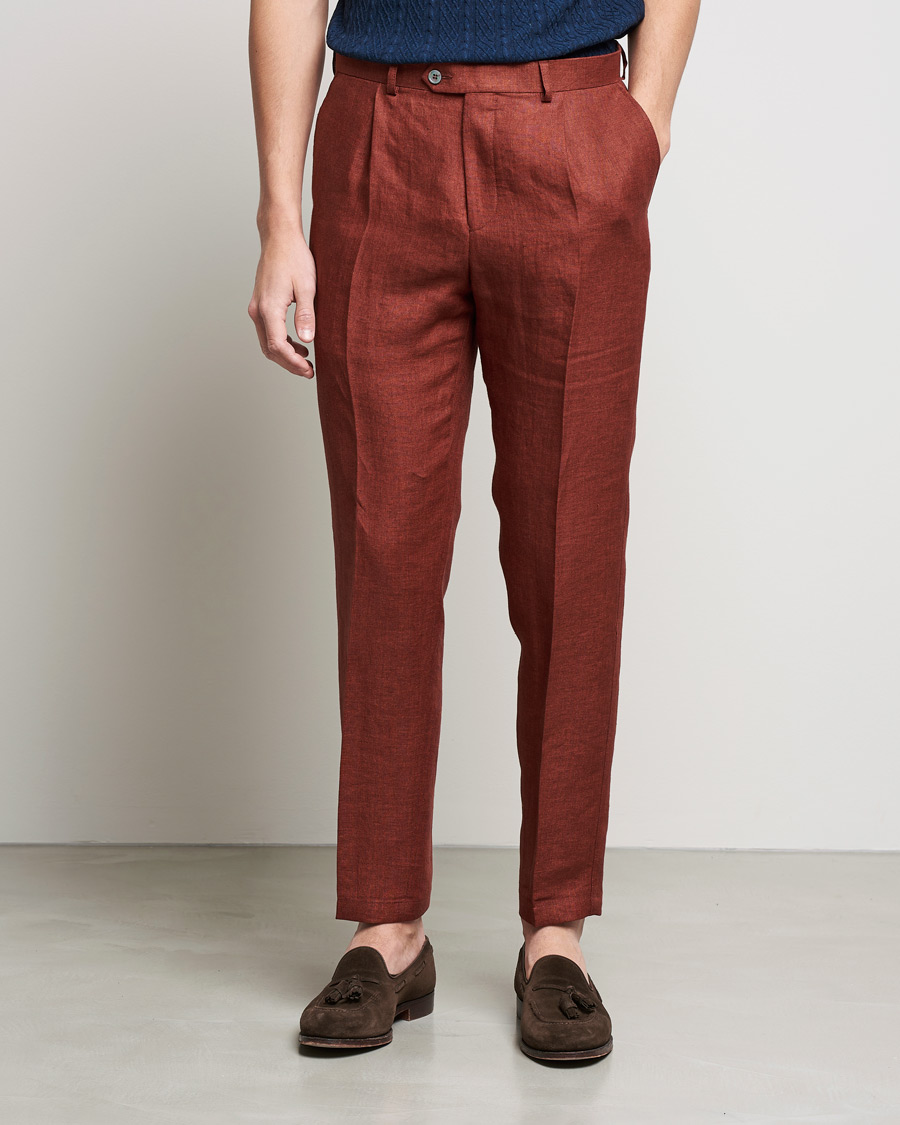 Homme | Pantalons | Oscar Jacobson | Delon Linen Trousers Rust