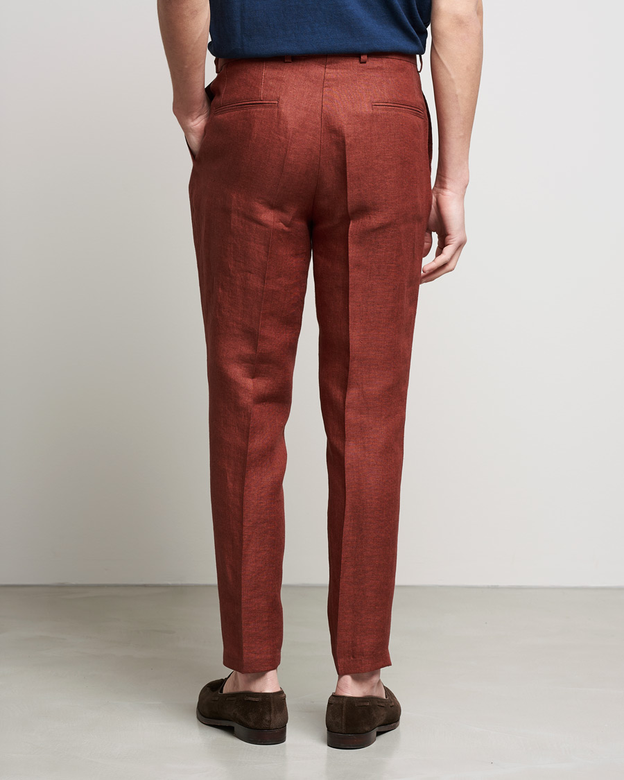 Homme | Pantalons | Oscar Jacobson | Delon Linen Trousers Rust
