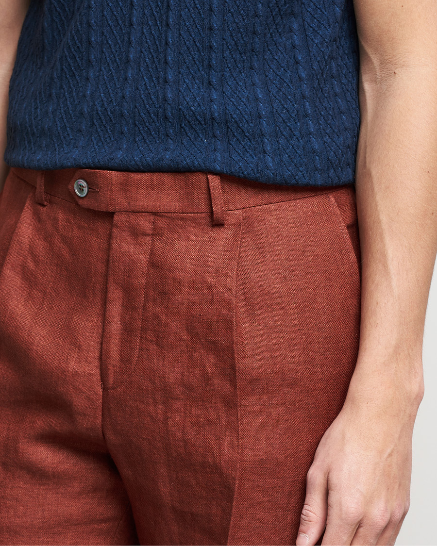 Homme | Pantalons | Oscar Jacobson | Delon Linen Trousers Rust