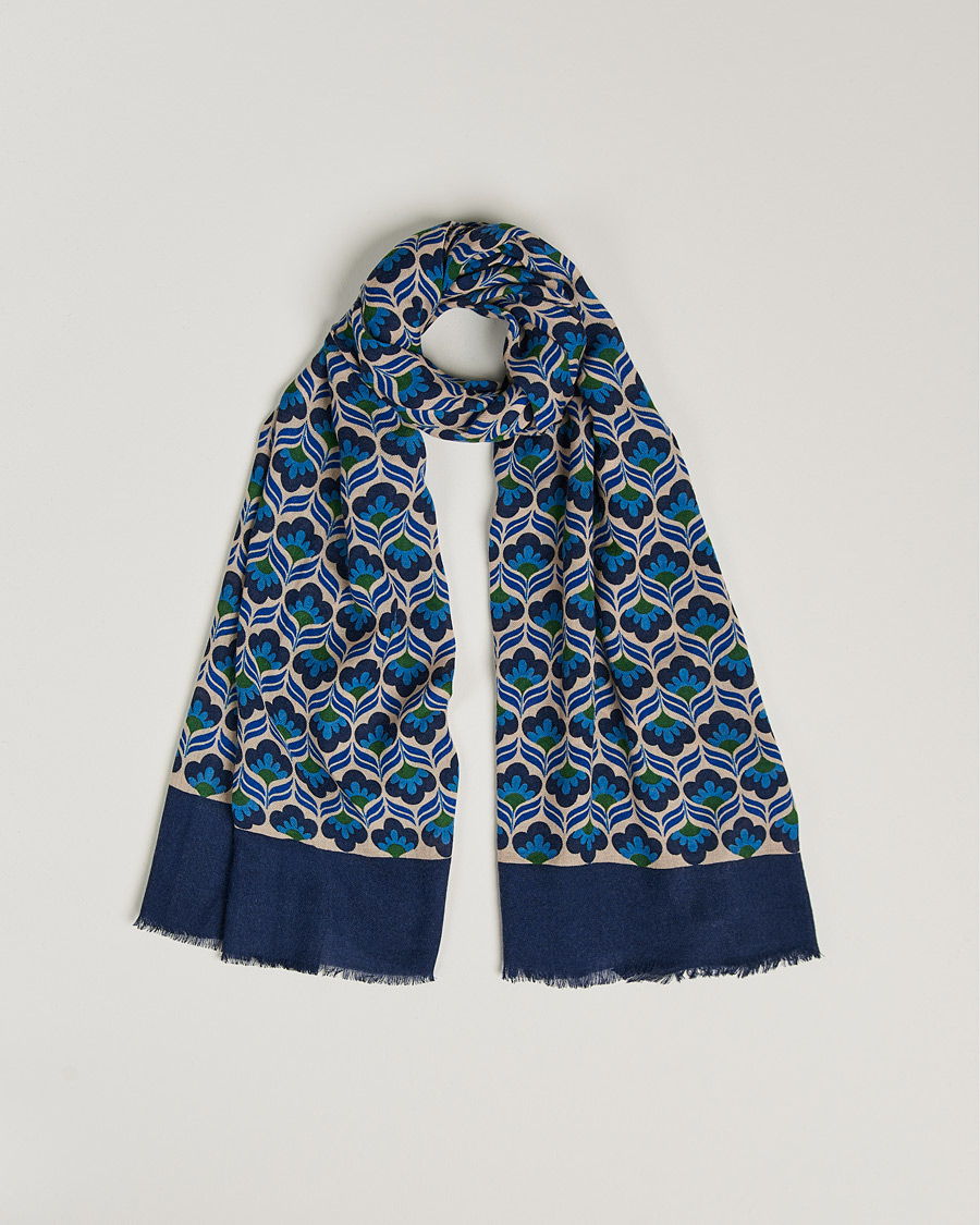 Homme | Altea Flower Print Wool Scarf Beige/Blue | Altea | Flower Print Wool Scarf Beige/Blue