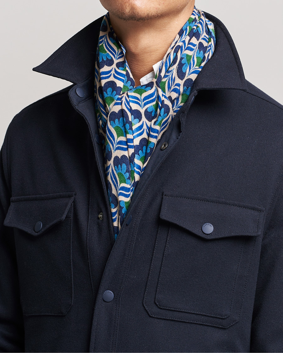 Homme | Altea Flower Print Wool Scarf Beige/Blue | Altea | Flower Print Wool Scarf Beige/Blue