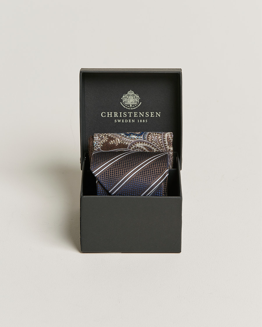 Heren | Amanda Christensen Box Set Silk Striped Tie And Wool Pocket Square Brown | Amanda Christensen | Box Set Silk Striped Tie And Wool Pocket Square Brown