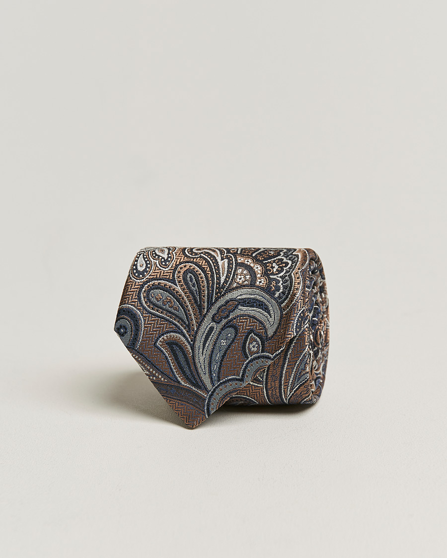 Homme | Amanda Christensen Silk Mulberry 8cm Large Paisley Tie Brown | Amanda Christensen | Silk Mulberry 8cm Large Paisley Tie Brown