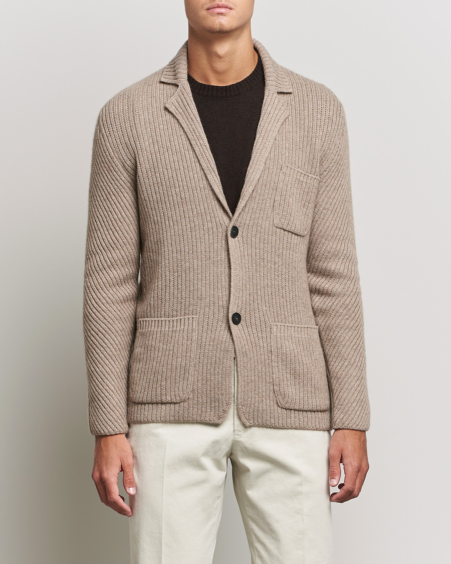 Homme | Blazers | Brioni | Pure Cashmere Knitted Blazer Beige
