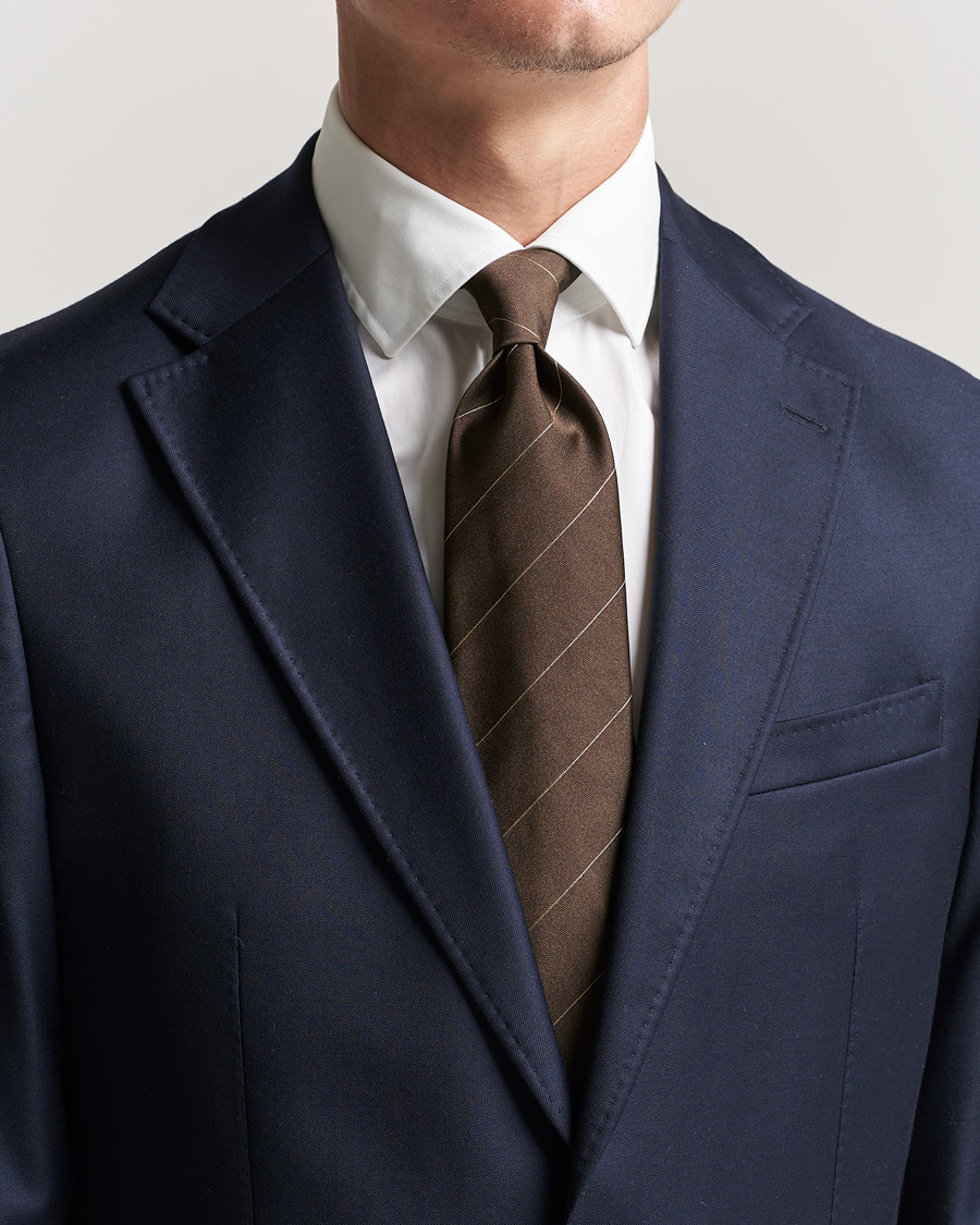 Homme | Brioni Regimental Stripe Silk Tie Dark Brown | Brioni | Regimental Stripe Silk Tie Dark Brown