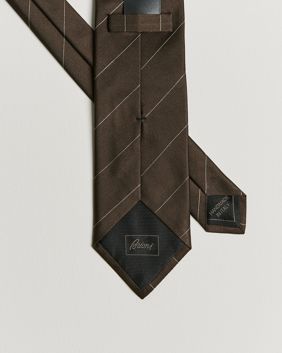 Homme | Brioni Regimental Stripe Silk Tie Dark Brown | Brioni | Regimental Stripe Silk Tie Dark Brown