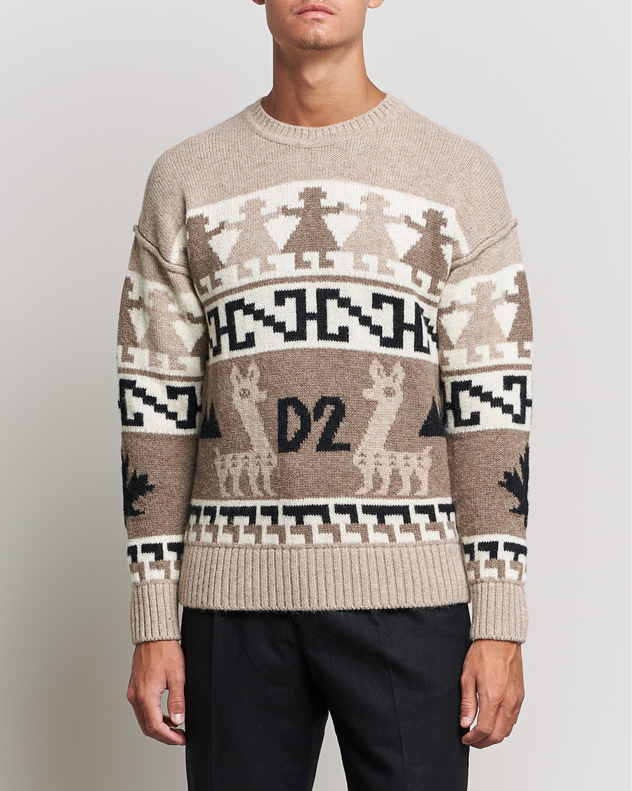 Heren | Truien | Dsquared2 | Llamas Heavy knitted Sweater Beige