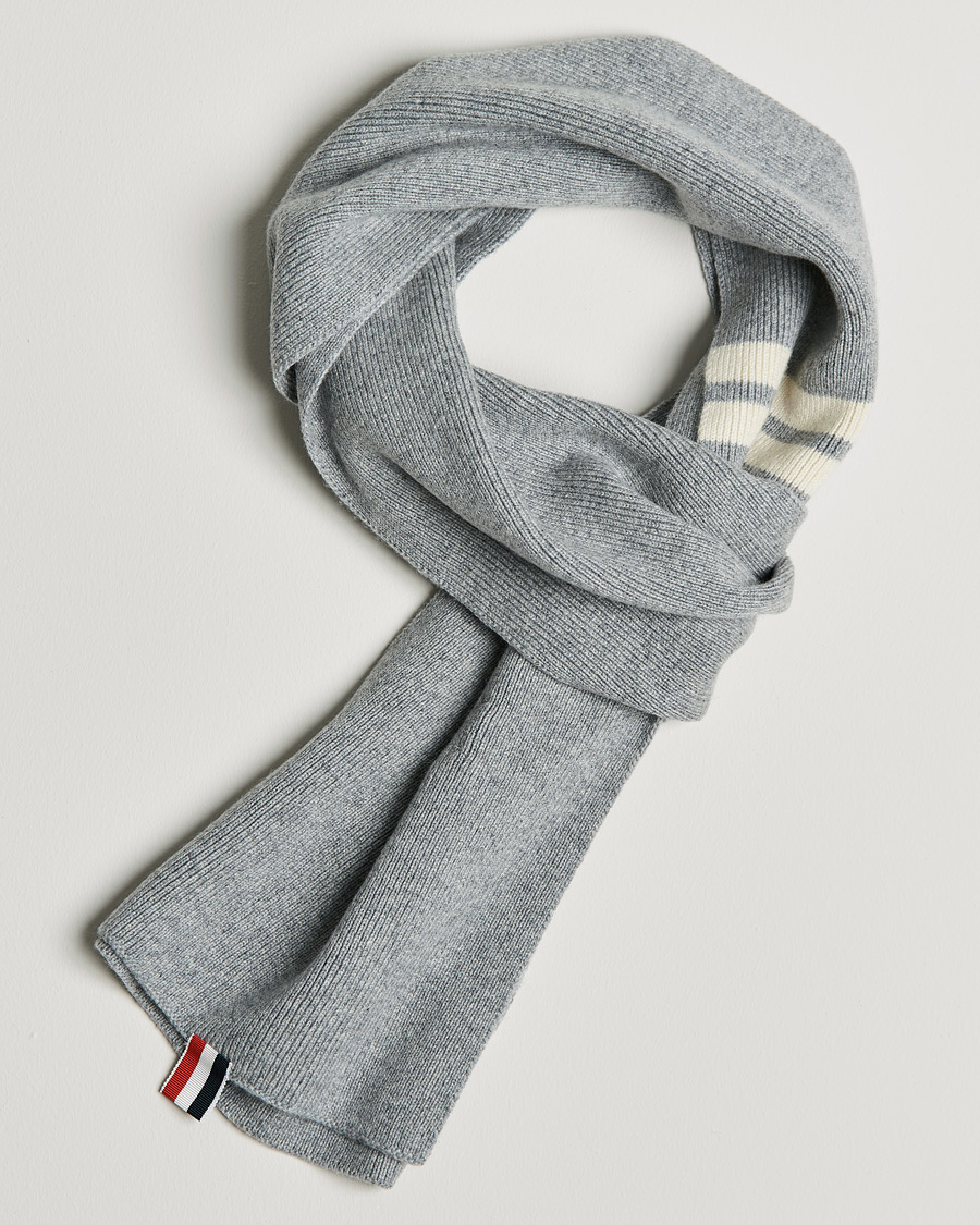 Homme | Thom Browne Full Needle Rib Cashmere Scarf Light Grey | Thom Browne | Full Needle Rib Cashmere Scarf Light Grey