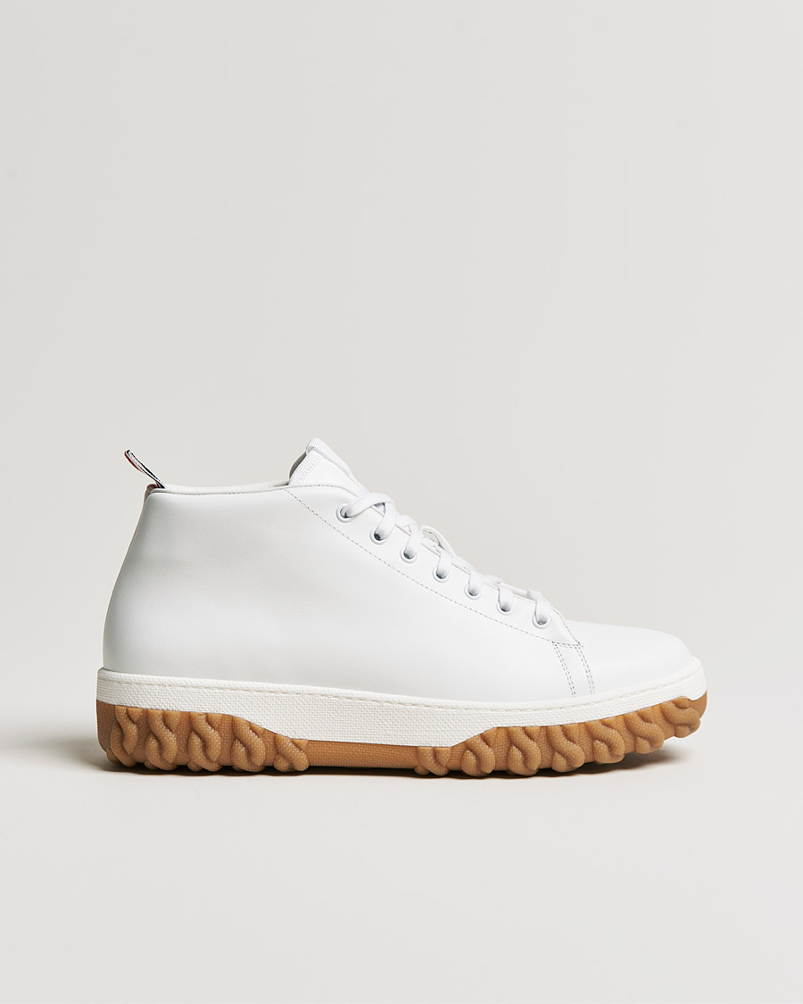 Heren | Thom Browne Mid Top Court Sneaker White Calf | Thom Browne | Mid Top Court Sneaker White Calf