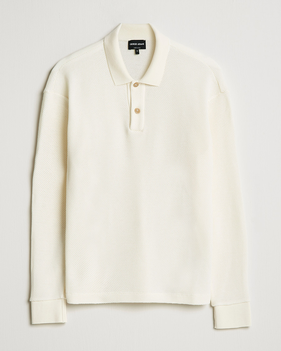 Heren | Truien | Giorgio Armani | Wool Piquet Long Sleeve Polo Off White