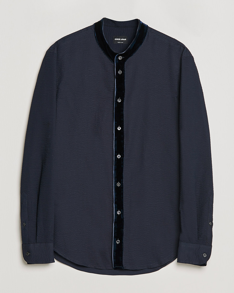 Homme | Chemises | Giorgio Armani | Seersucker Velvet Guru Collar Shirt Navy