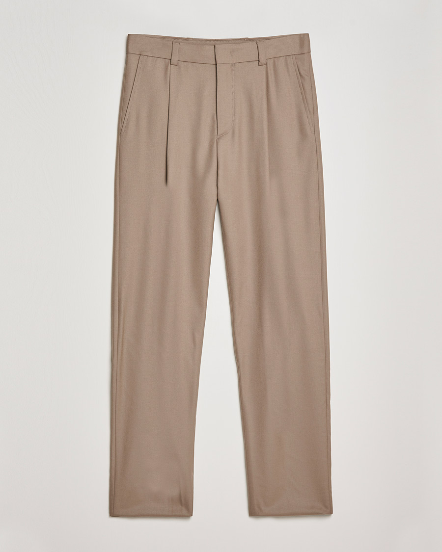 Homme | Pantalons | Giorgio Armani | Tapered Pleated Flannel Trousers Beige