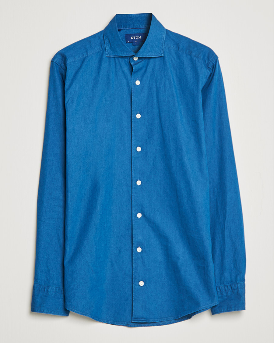 Homme | Chemises | Eton | Slim Fit Garment Washed Denim Shirt Indigo