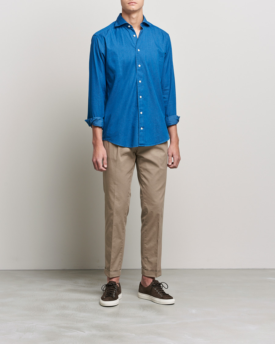 Homme | Chemises | Eton | Slim Fit Garment Washed Denim Shirt Indigo