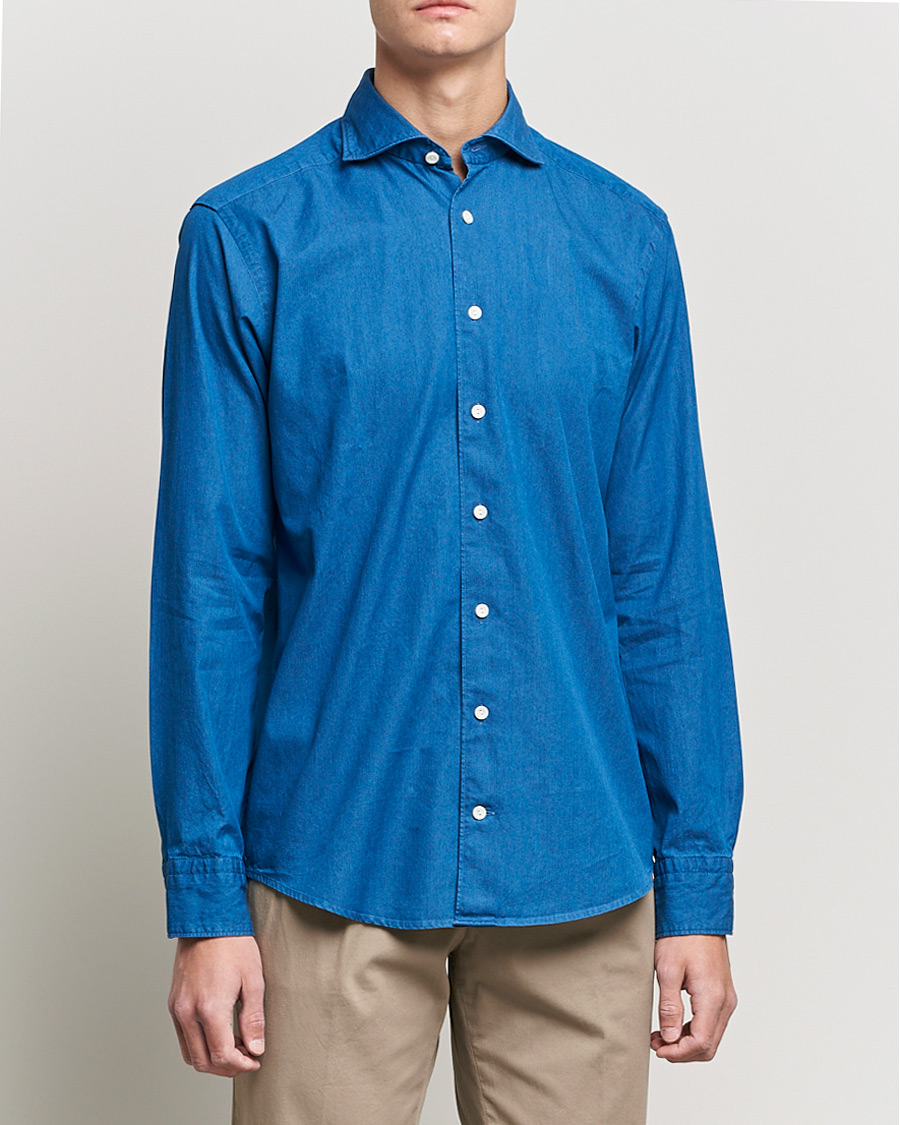Homme | Chemises | Eton | Slim Fit Garment Washed Denim Shirt Indigo