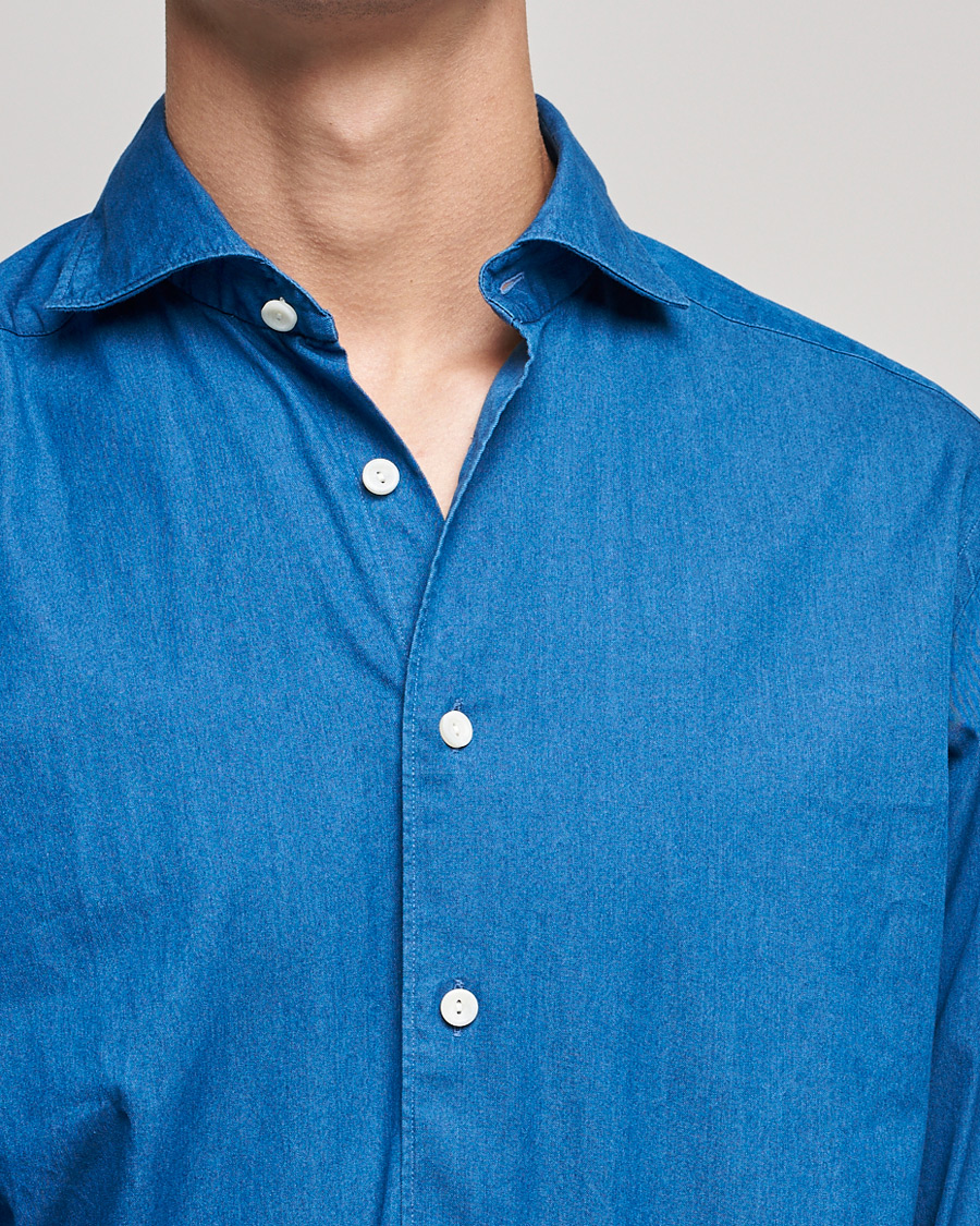 Homme | Chemises | Eton | Slim Fit Garment Washed Denim Shirt Indigo