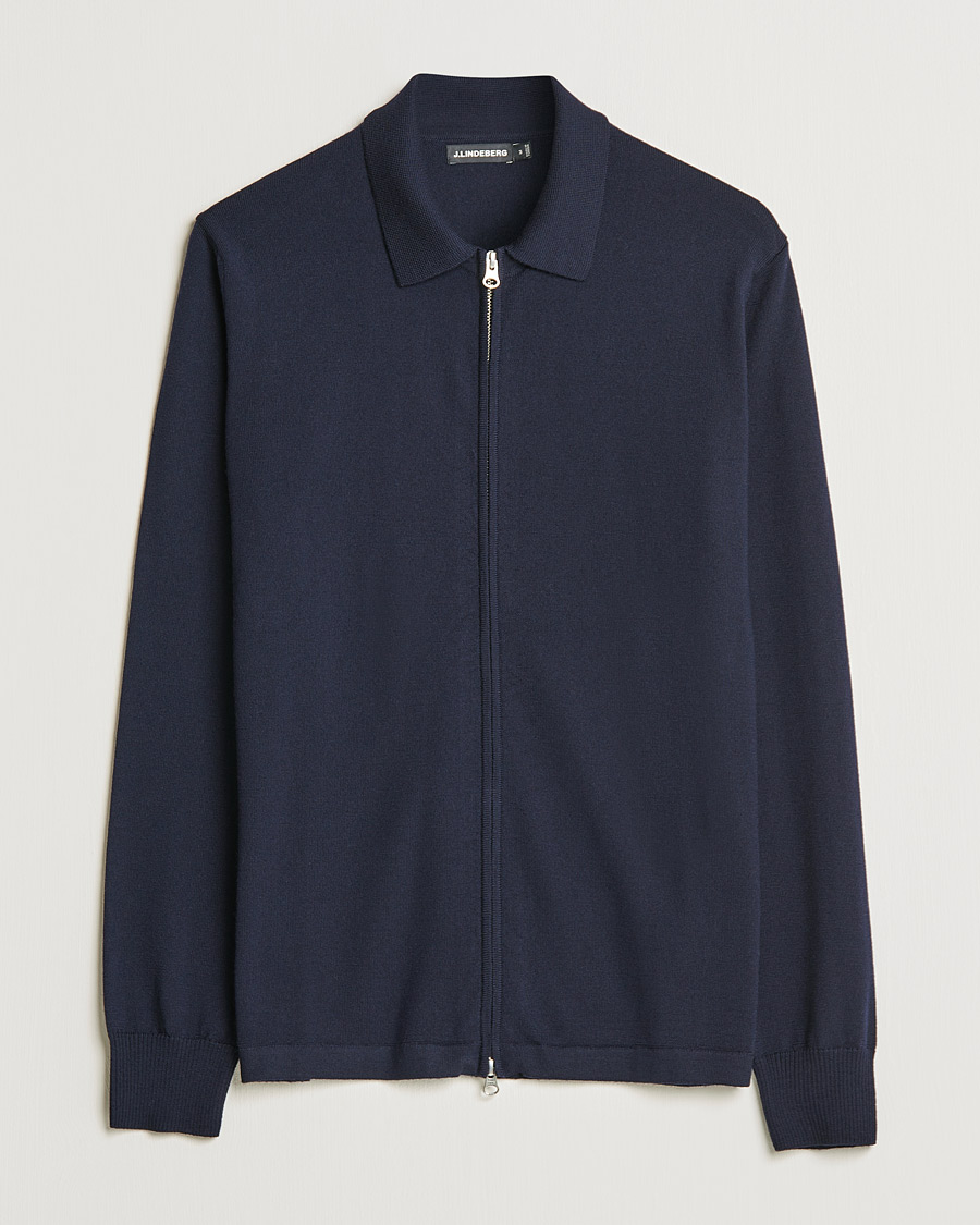 Homme | Pulls Et Tricots | J.Lindeberg | Nyle True Merino Zip Cardigan Navy