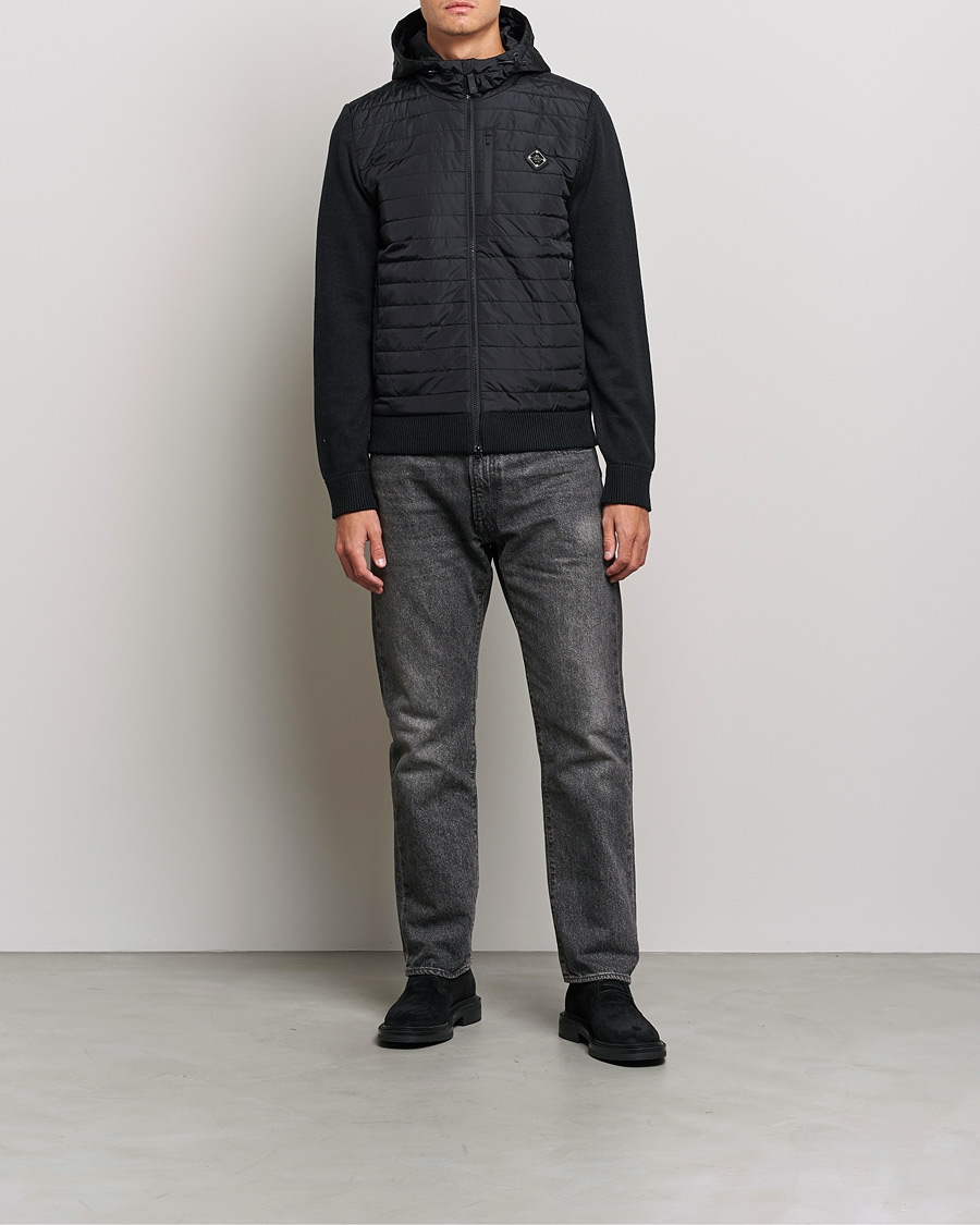 Homme | Pulls Et Tricots | J.Lindeberg | Pierre Knitted Hybrid Full Zip Hood Black