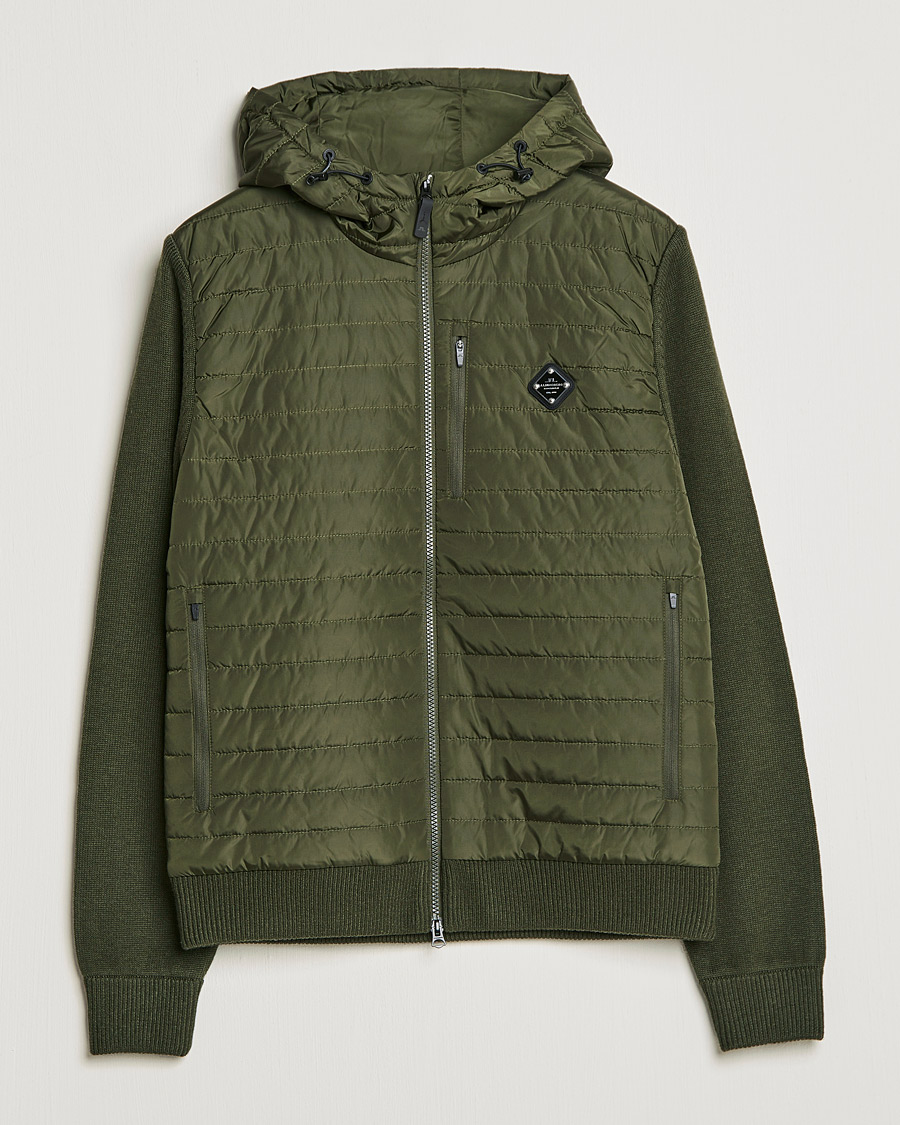 Homme | Pulls Et Tricots | J.Lindeberg | Pierre Knitted Hybrid Full Zip Hood Forest Green