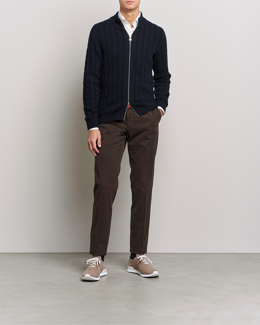 Homme | Pulls Et Tricots | Kiton | Cashmere Cable Zip Sweater Navy