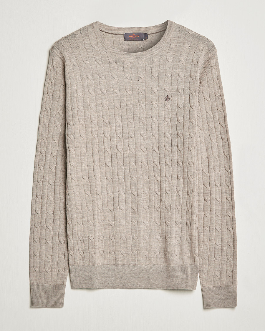 Homme | Pulls Et Tricots | Morris | Merino Cable Crew Neck Khaki Melange