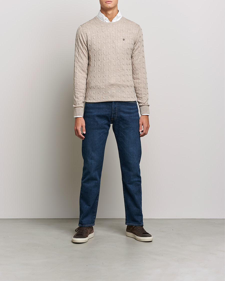 Homme | Pulls Et Tricots | Morris | Merino Cable Crew Neck Khaki Melange