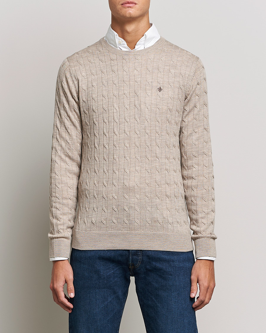 Homme | Pulls Et Tricots | Morris | Merino Cable Crew Neck Khaki Melange