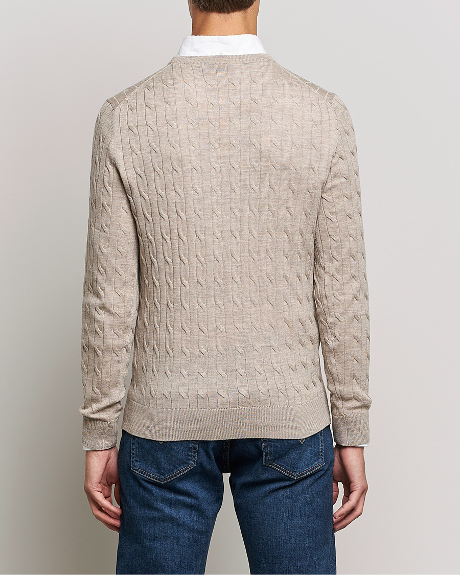 Homme | Pulls Et Tricots | Morris | Merino Cable Crew Neck Khaki Melange