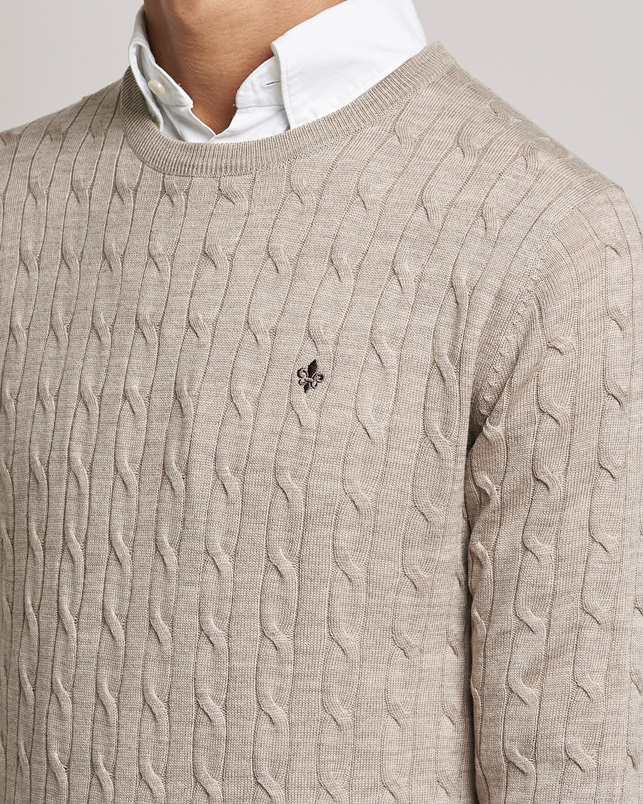 Heren | Truien | Morris | Merino Cable Crew Neck Khaki Melange
