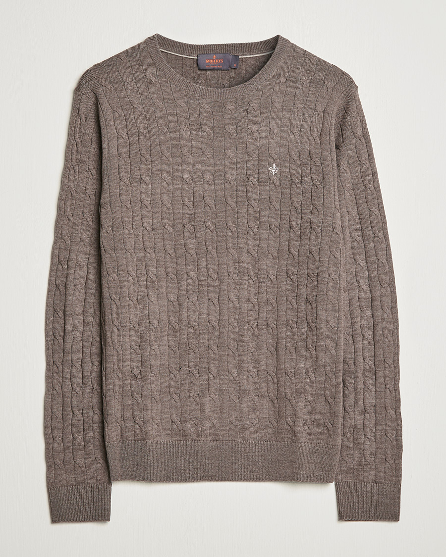 Heren | Truien | Morris | Merino Cable Crew Neck Light Brown