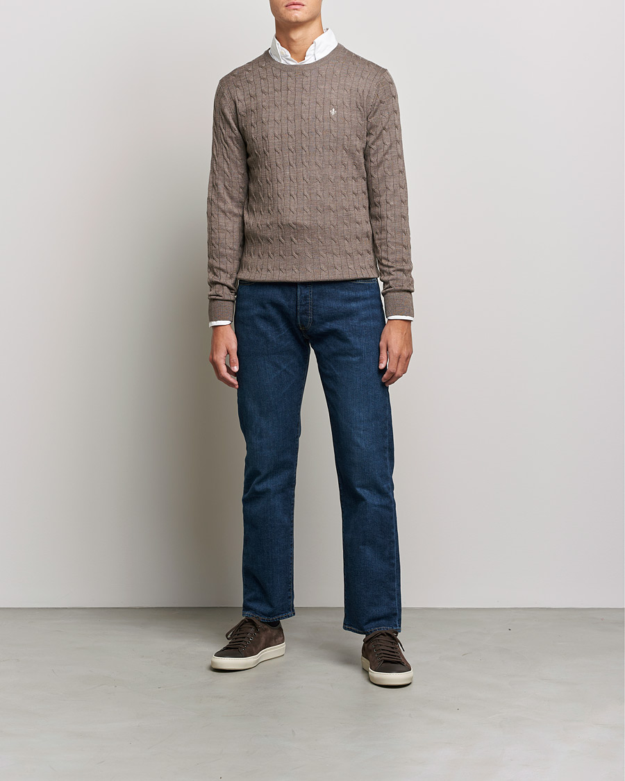 Homme | Pulls Et Tricots | Morris | Merino Cable Crew Neck Light Brown